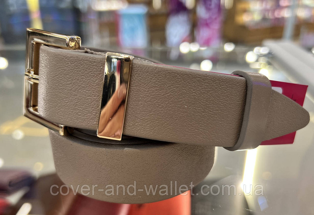 Темно-пудровий жіночий ремінь з натуральної шкіри із золотою пряжкою 30 мм PS Leather Київ - фото 3