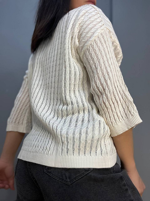Джемпер женский KARON 10646 полупрозрачный реглан ажурная вязка косичка короткий рукав one size, молочний, one size Киев - изображение 2