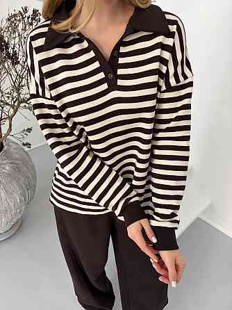 Женский стильный повседневный костюм поло на пуговицах, брюки палаццо тринитка. Шоколад Одесса