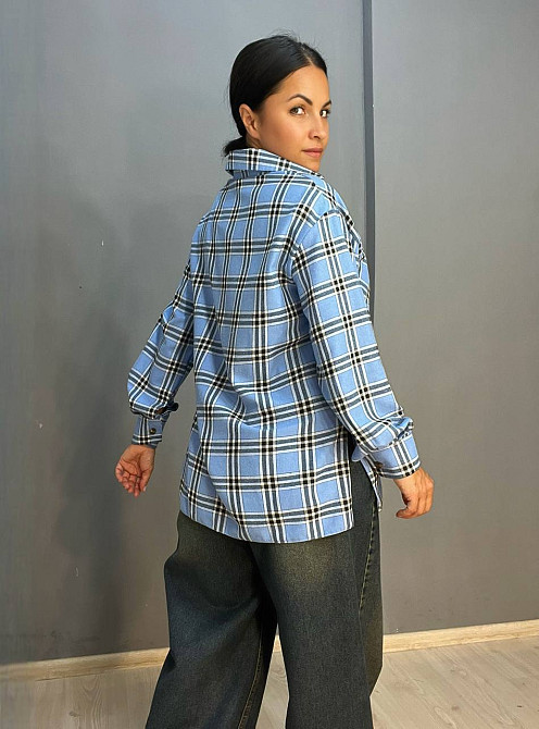 Сорочка жіноча Ariadna 8052 картата оверсайз розрізи по боках one size, блакитний, one size Київ - фото 11