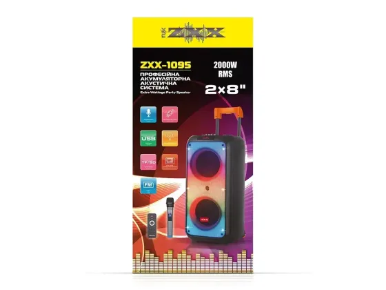 Акустична переносна колонка ZXX-1095 80Вт 2x8" TWS/FM/USB/TF/BT/REC/LED/MIC/ДК Київ