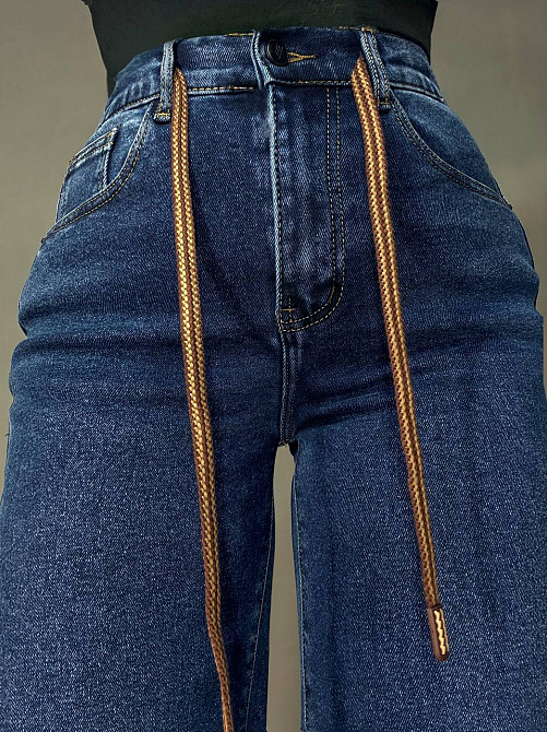 Джинси жіночі Vanver 8331 утеплені на флісі палаццо прямі з резинкою на талії сині, синій, 33, 33, 91 см, 118 см Київ - фото 5