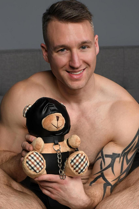 Плюшевий ведмедик HOODED Teddy Bear БДСМ у шкіряному капюшоні з повідцем, 23x16x12 см Sex Aura Київ - фото 8