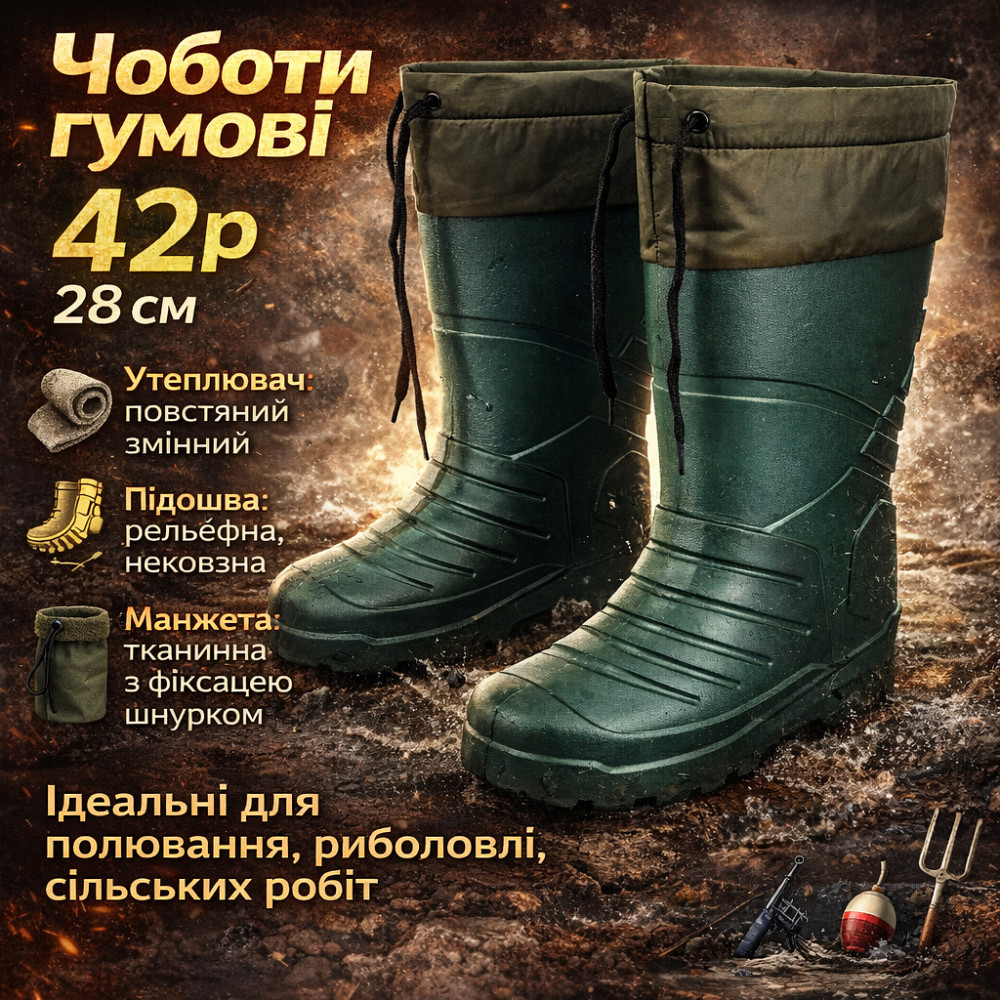 Рабочая спецовая обувь 42р, Мужские резиновые сапоги для активного отдыха, Резиновые сапоги для рыбалки KP-49 Львов - изображение 16