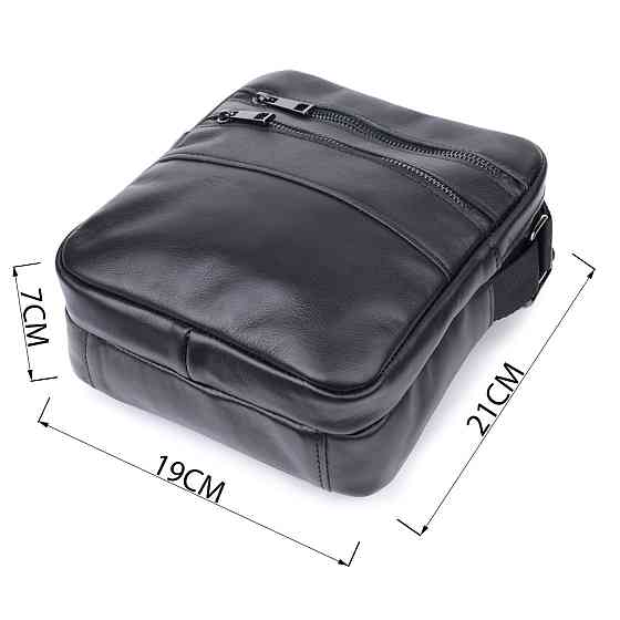 Класична чоловіча сумка месенджер із глянсової натуральної шкіри Shvigel 22846 Чорна Київ