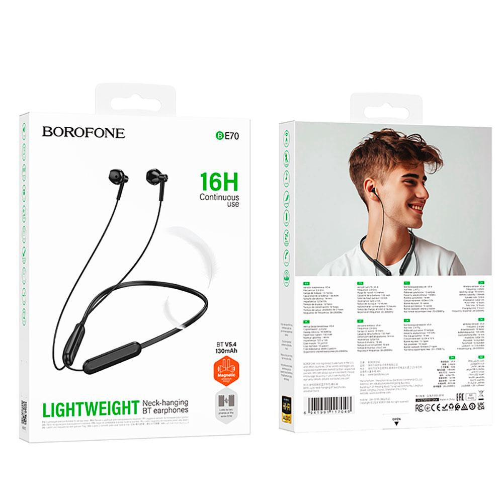 Беспроводные спортивные наушники BOROFONE BE70 Light neck-hanging BT earphones obsidian black Одесса - изображение 2
