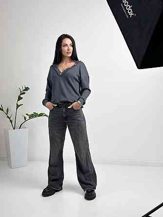 Женский пуловер с пуговицами Pearl батал 50-52, Графит Киев