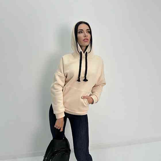 Жіночий теплий худі з капюшоном "Basic" Турція оптом | Батал Бежевий, 50-52 Київ