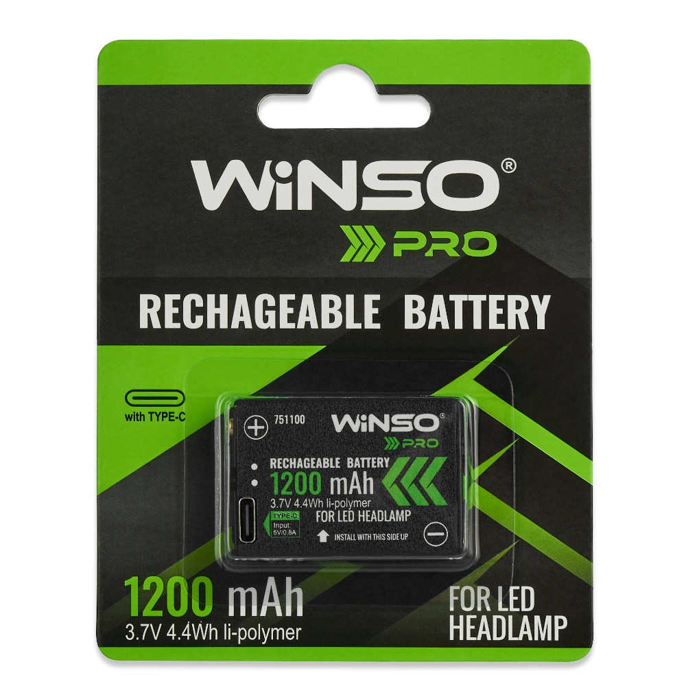 Аккумулятор Winso Li-ion 1200mAh Type C для налобных фонарей Львов - изображение 1