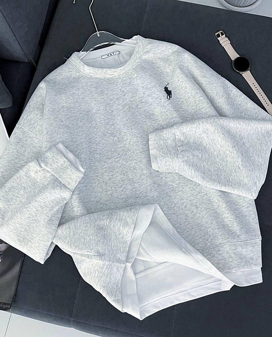 Жіночий стильний оверсайз світшот з лого та імітацією футболки двонитка Меланж Одеса - фото 1