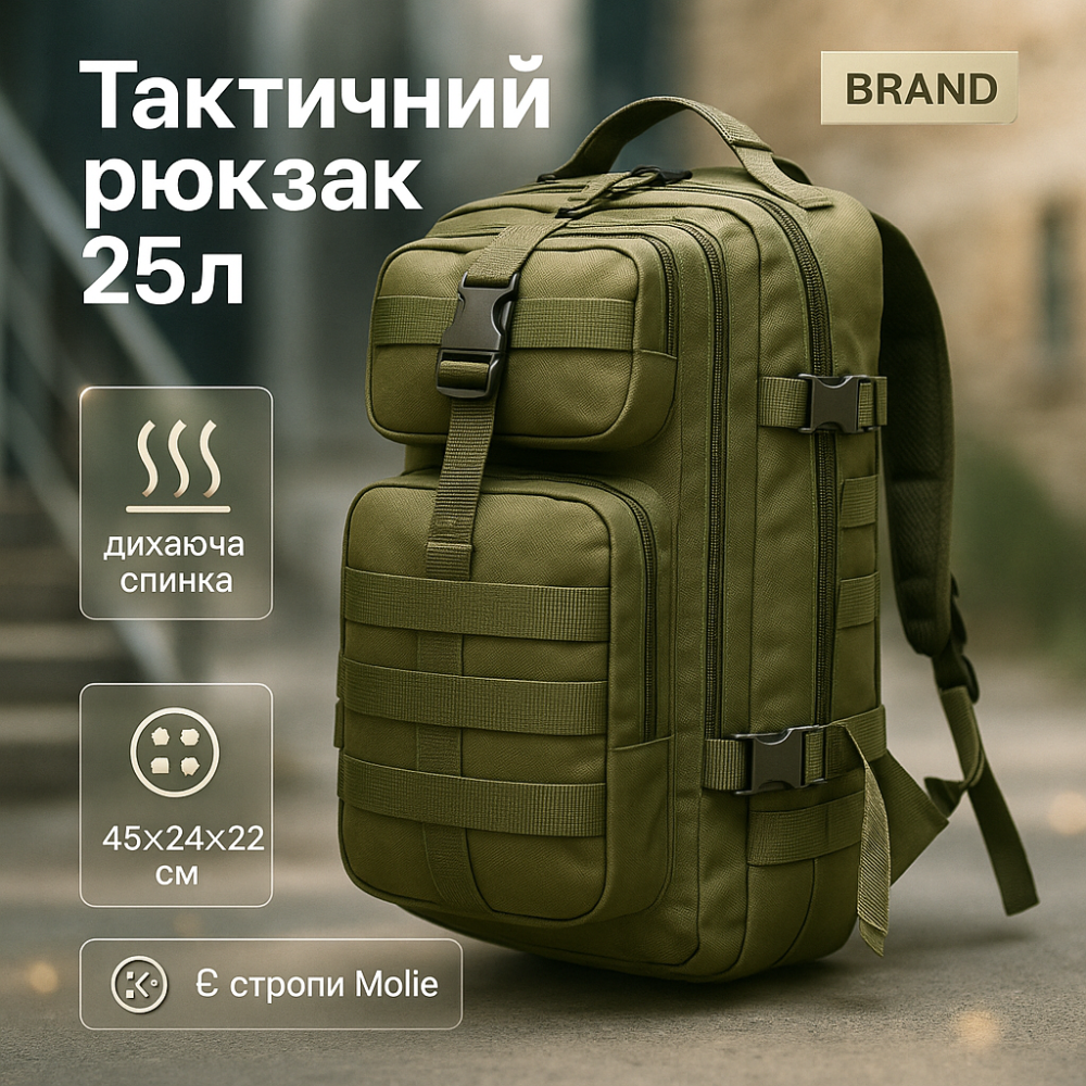Якісний тактичний рюкзак 25л, Рюкзак армійський для відпочинку ЗСУ, Військовий спецрюкзак AY-23 Львів - фото 15
