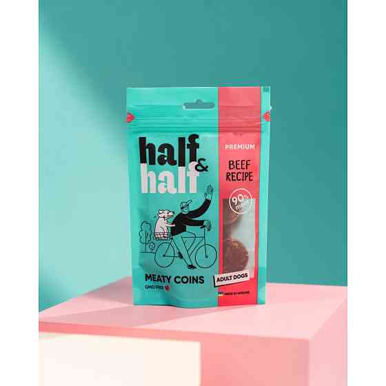 Лакомства для собак Half&Half в форме мясных монеток с говядиной, 100 г Винница