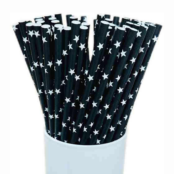 Коктейльні трубочки з принтом зірочок 25 штук 20 см чорно-білий Київ