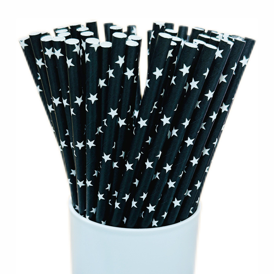 Коктейльні трубочки з принтом зірочок 25 штук 20 см чорно-білий Київ - фото 1