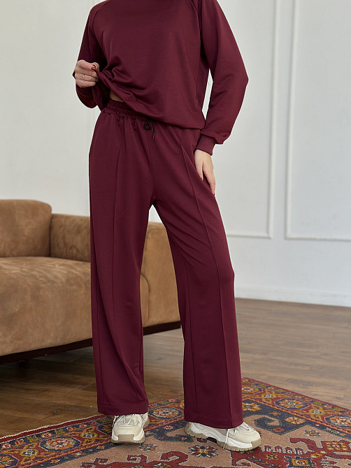 Женский спортивный костюм с широкими штанами Бордовый M/L Харьков - изображение 7