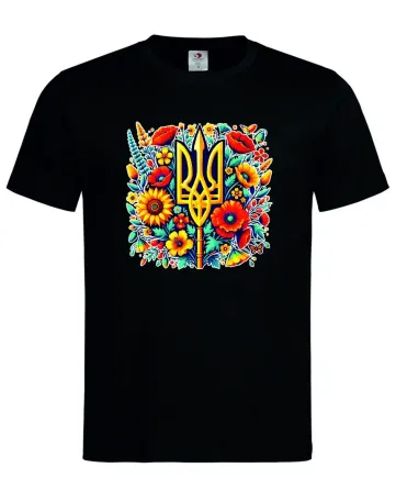 Футболка с трезубцем и цветочным орнаментом Черный, XXL Городище