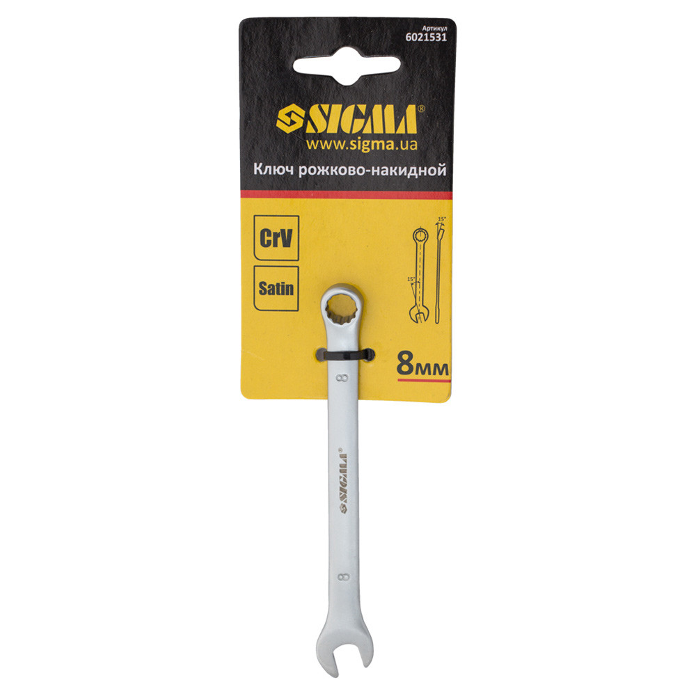 Sigma Ключ рожково-накидной 8мм CrV satine с подвесом SIGMA (6021531) Коломыя - изображение 3