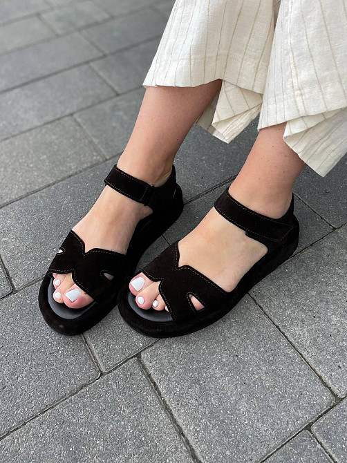 Соната Босоніжки жіночі темно-коричневі з натуральної замші Соната Люба / Зручні босоніжки р. 3 Коломия - фото 1