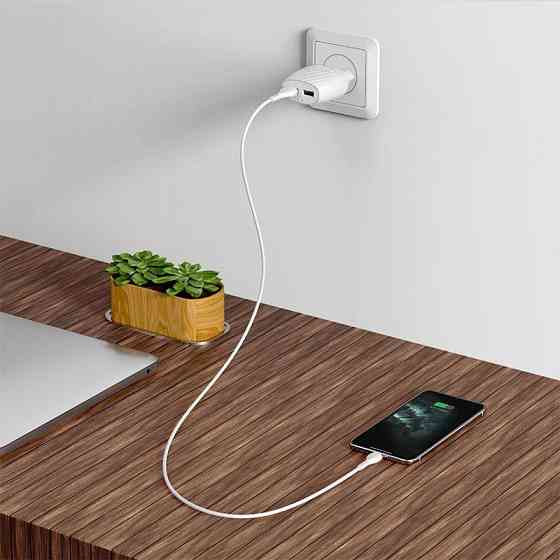 Мережевий зарядний пристрій Hoco C78A Max Energy 220V (10.5W, 5V/2.4A) на 2 USB-порти з кабелем USB - Type-C для Android / iPhone Одеса