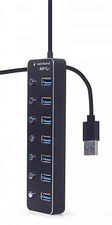 Концентратор USB 3.0 Gembird 7хUSB3.0, з вимикачами, пластик/метал, Black (UHB-U3P7P-01) ( Чорний ) Харьков