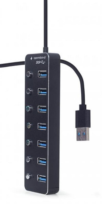 Концентратор USB 3.0 Gembird 7хUSB3.0, з вимикачами, пластик/метал, Black (UHB-U3P7P-01) ( Чорний ) Харьков - изображение 3