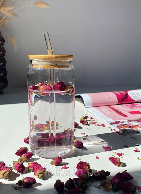 Склянка коктейльна "Слоік" 530 мл із кришкою і трубочкою прозора для дому та ресторану 102-769 Київ - фото 1