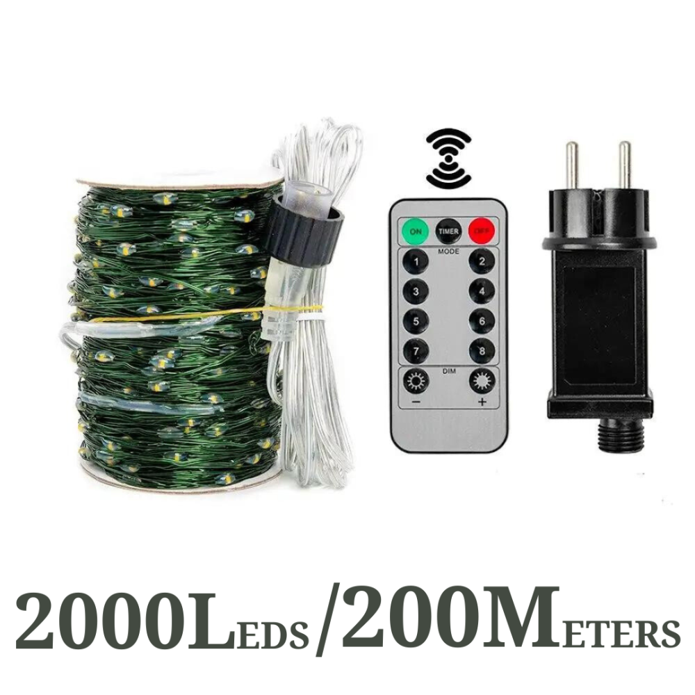 Гирлянда роса на зеленом проводе 200 м 2000 лед NikiLight капля росы с режимами уличная на пульте тепло белая Киев - изображение 2