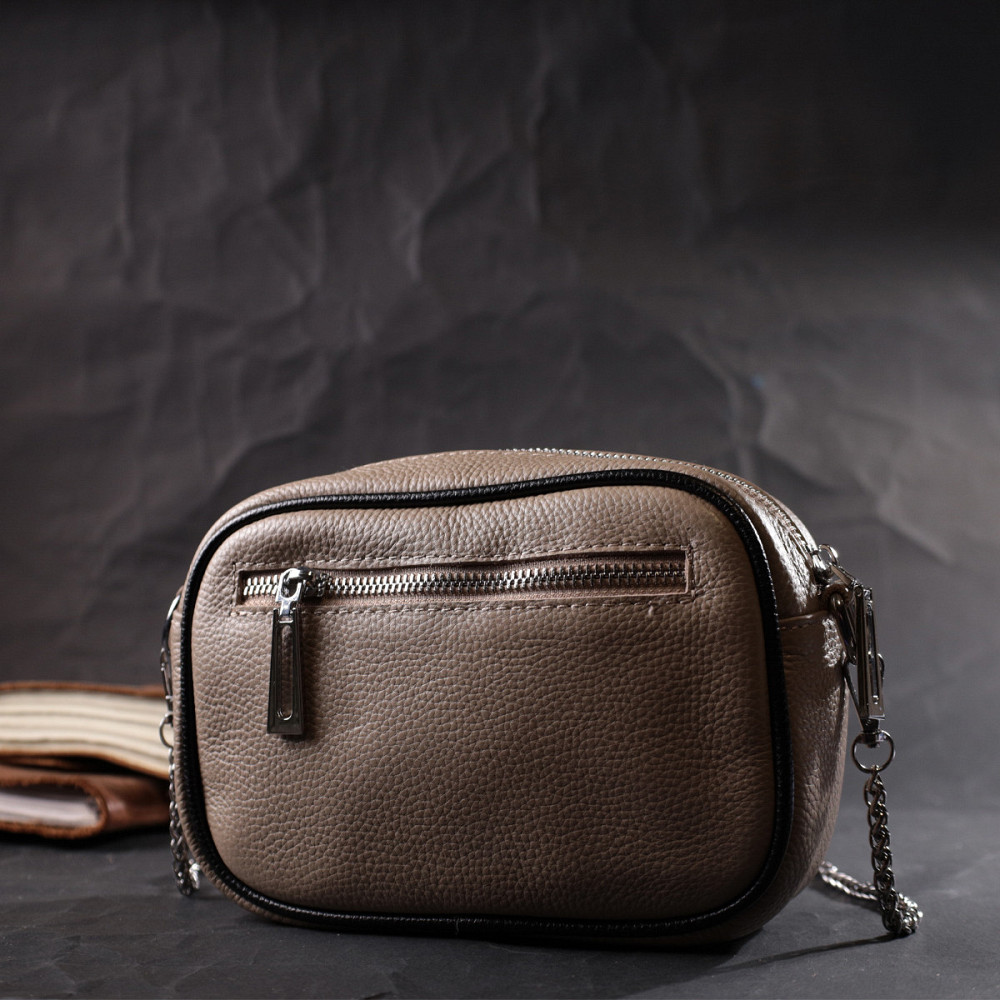 Жіноча вечірня сумка на ланцюжці з натуральної шкіри Vintage 22381 Бежева Київ - фото 10