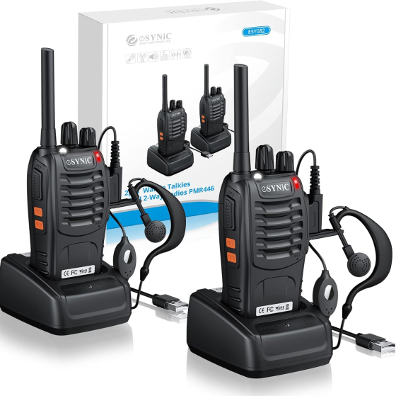 Рації eSynic PMR446, комплект 2 шт., 16 каналів, до 5 км, VOX, шумозаглушення CTCSS/DCS, LED-ліхтарик, USB Київ