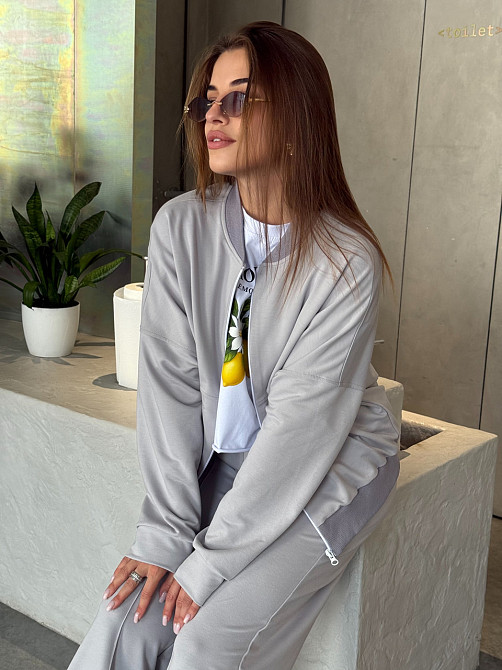 Женский костюм оверсайз с широкими брюками из двунитки Серый 46/48 Харьков - изображение 6