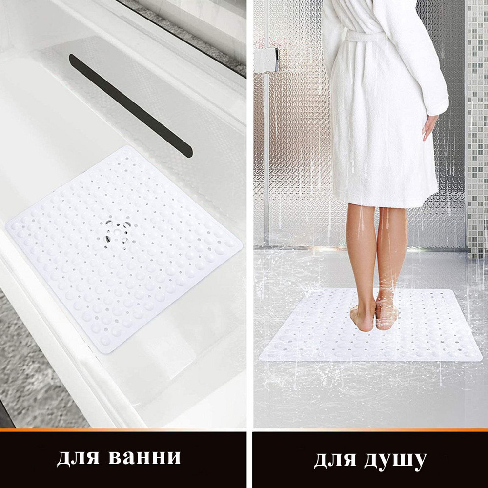 Силиконовый коврик противоскользящий Bathlux на присосках для ванны и душа, квадратный 53х53 см  Белый Каменец-Подольский - изображение 4