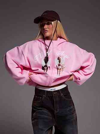 Жіночий трендовий оверсайз худі на блискавці тринитка на флісі Барбі Одеса