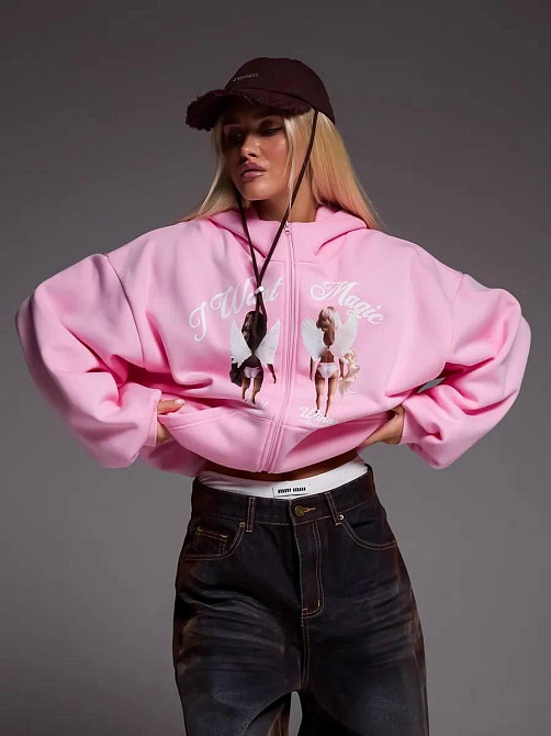 Жіночий трендовий оверсайз худі на блискавці тринитка на флісі Барбі Одеса - фото 2