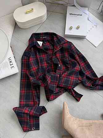 Женская повседневная оверсайз рубашка в клетку костюмный тиар Красный Одесса