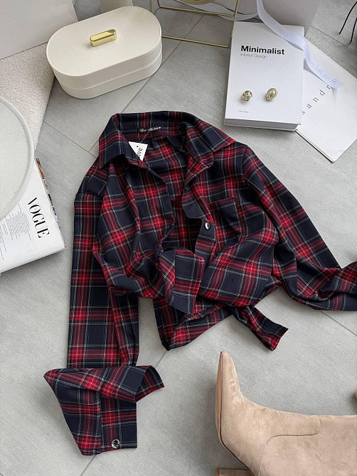 Женская повседневная оверсайз рубашка в клетку костюмный тиар Красный Одесса - изображение 3