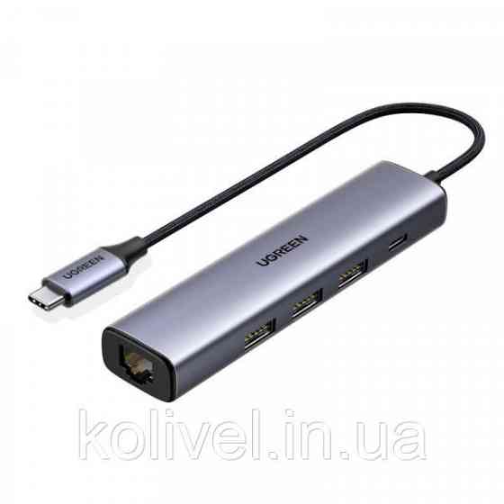 Хаб USB 3.0 Type-C -> 3xUSB 3.0 + RJ45 1000M CM475 Сірий UGREEN (20932) Київ