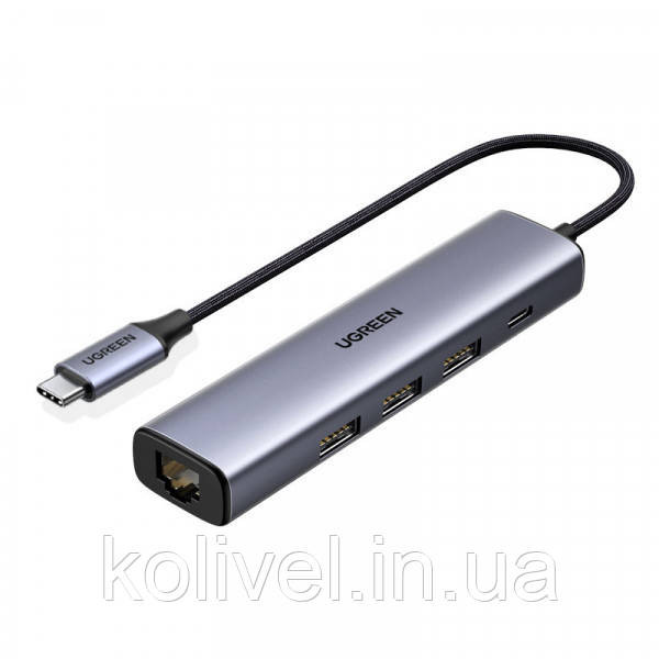 Хаб USB 3.0 Type-C -> 3xUSB 3.0 + RJ45 1000M CM475 Сірий UGREEN (20932) Київ - фото 1