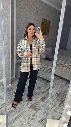 Женская оверсайз рубашка в клетку турецкая фланель Беж 2, 50/56 Одесса