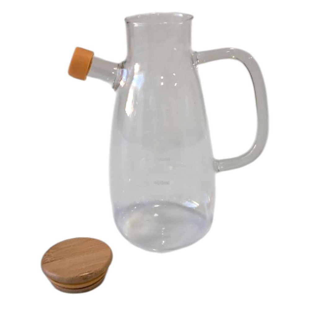 Lugi Скляна пляшка для олії та оцту з носиком і дозатором 650 мл, кришка з дерева, квадратна ру Коломия - фото 3