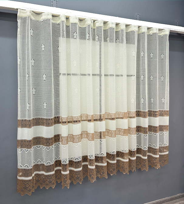 Тюль сетка VR-Textil Juli № 1720т Арка на кухню цвет молочный с карамельным 300х150 см (53-0025) Киев - изображение 1