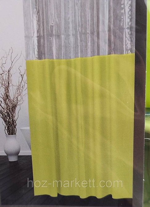 Штора в ванную однотоная с прозрачным верхом лайм шторка для ванной 180 х 180 см Харьков - изображение 2