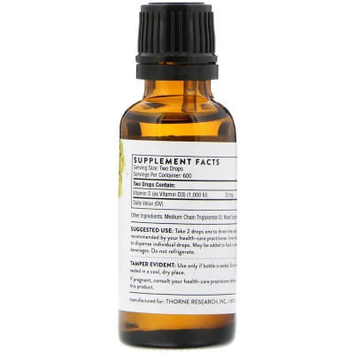 Витамин Thorne Research Жидкий Витамин D, 1000МЕ, 30 мл (THR-16801) Винница - изображение 2