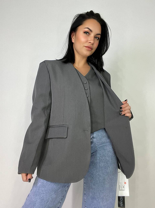 Пиджак женский Qidian 9329 двойка имитация жилетки оверсайз свободный широкий крой one size, серый, one size Киев - изображение 9