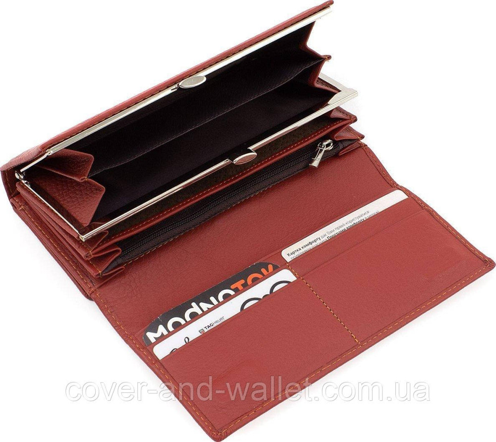 Женский бордовый кожаный кошелек на много карточек Marco Coverna Коричневый Киев - изображение 3