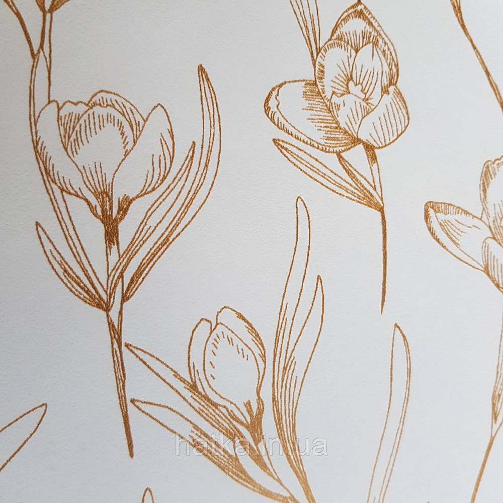 Шпалери вінілові на флізелін Caselio The Place to bed 0.53х10 м ніжні золотисті квіти на білому Київ - фото 4