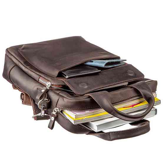 Винтажная сумка под А4 вертикального формата в матовой коже 11166 SHVIGEL, Коричневая Киев