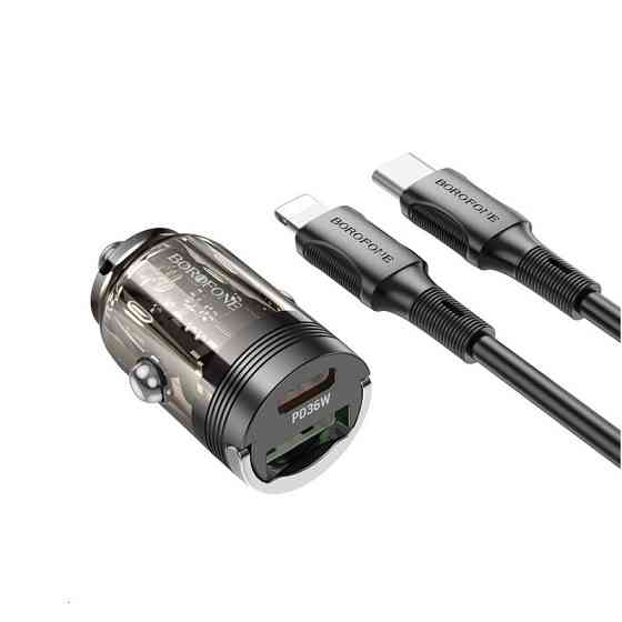 Автомобільний зарядний пристрій BOROFONE BZ29A Talented PD36W+QC3.0 car charger set(C to iP) Black Київ