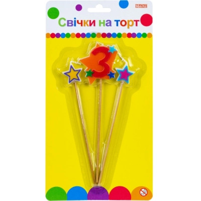 Свічка Maxi Stars "3" висотою 4,5 см, 3 шт. (MX620080-3) Вінниця - фото 1