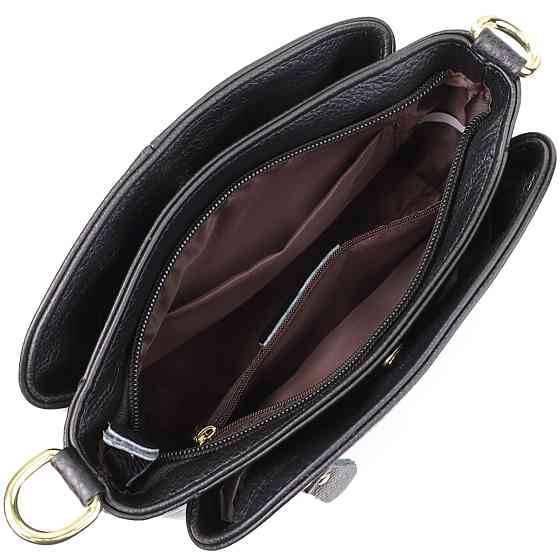 Класична шкіряна сумка для жінок з трьома відділеннями Vintage 22978 Чорний Київ