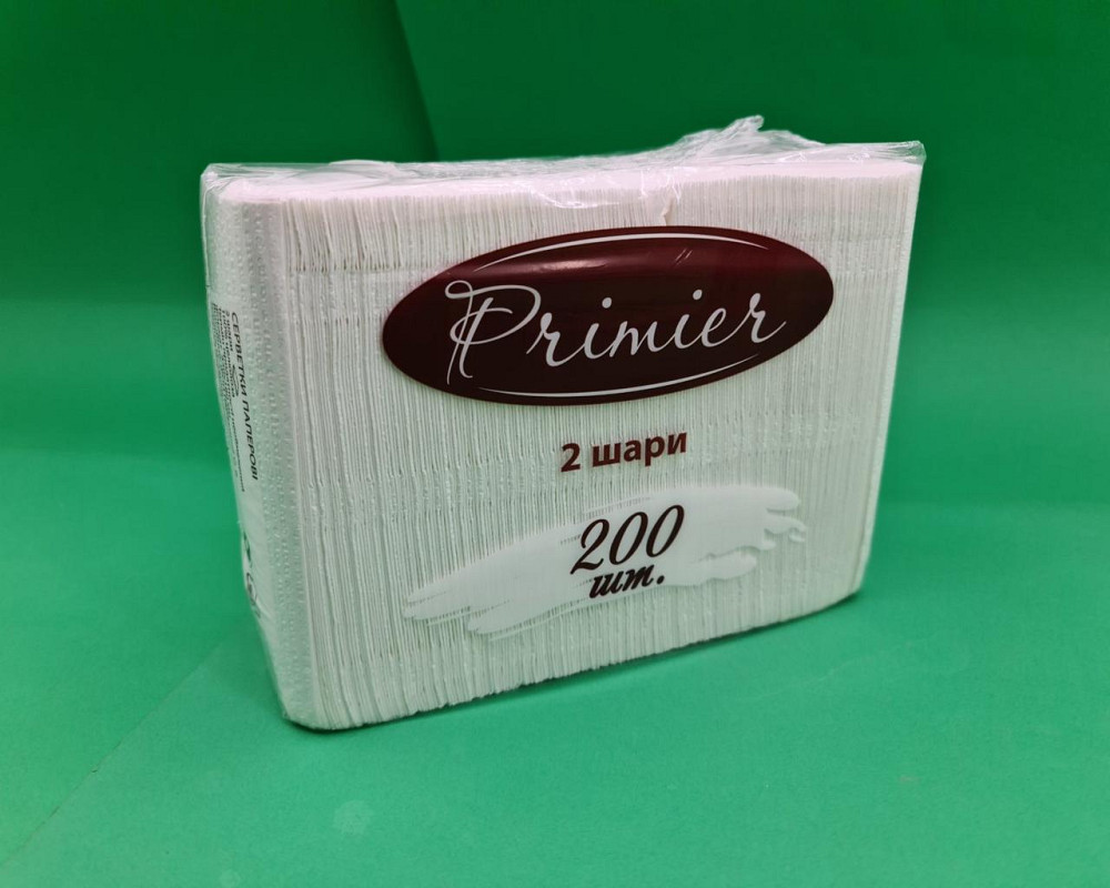 Серветка 2-вух шарні 200лист Primier банкетна (33х18) Біла (1 пачка) Харків - фото 1